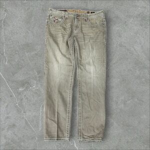 Rock Revival Jeans Mens 40x34 Tan Y2K Embroidered River Straight Hip Hop‎ 2000s